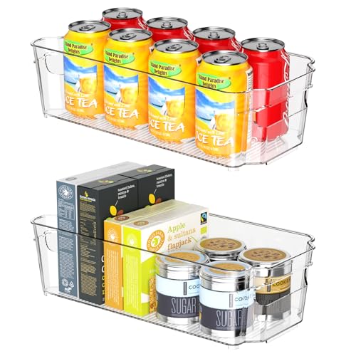 Image of Clear Fridge Organizer, Refrigerator Organizer Bins with Handle, Freezer, Kitchen Cabinet, Pantry Organization, BPA Free Fridge Organizers (12.4 inch 2 Pack)