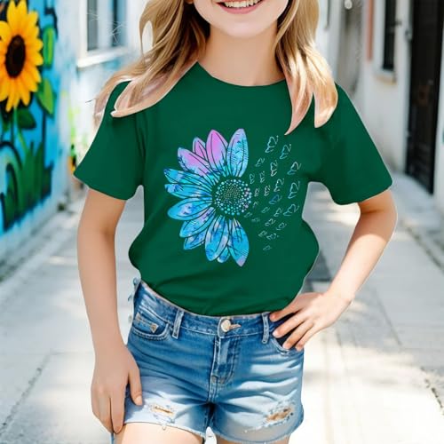 Girls Short Sleeve T Shirts Kids Summer Oversized Tops Trendy Floral Print Graphic Crewneck Basic (Green-2, 6-7 Years)3