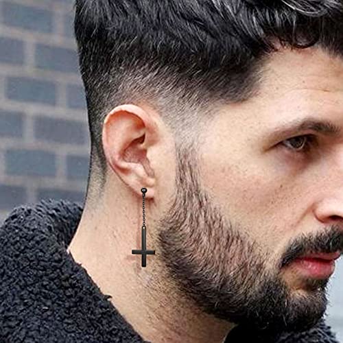Mens Inverted Cross Earrings Solid 925 Sterling Silver Fine Jewelry Asymmetric Upside Down Cross Earrings St. Peter Satanic Earrings Piercing Clip On Earrings Gothic Jewelry Christmas Jewelry Gift Thanksgiving Day Women Girls3