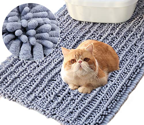 Vivaglory 35½ x 23¾inch Large Washable Cat Litter Mat,3D Design Microfiber Litter Trap Mat, Soft on Sensitive Paws,Ultra Absorbent and Waterproof, Grey