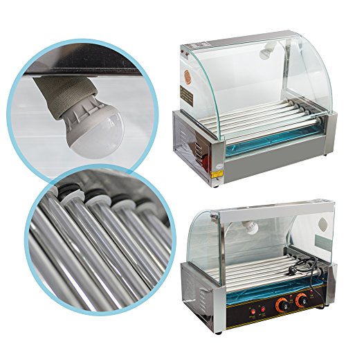 Commercial Hotdog Roller Machine, Electric Sausage Grill Cooker 18 Hot Dog Machine 7 Roller Cooker