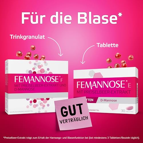 FEMANNOSE F - Trinkgranulat mit 2.000 mg D-Mannose und Preiselbeer-Extrakt für die Blase | vegan, laktosefrei, glutenfrei | Blasengesundheit | gut verträglich (30 Stück)