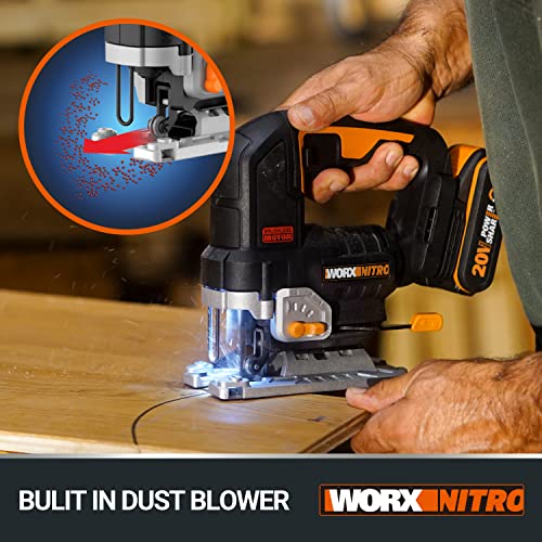 WORX Nitro 18V(20V Max) Cordless Brushless Jigsaw WX542 Jig Saw, 3500spm, Maximum in Wood 120mm/steel 10mm, 26 mm Stroke Length, 45 °Bevel Capacity, PowerShare, 1 * 2.5Ah Battery & 1 * 2A Charger 5 WORX Nitro 18V(20V Max) Cordless Brushless Jigsaw WX542 Jig Saw, 3500spm, Maximum in Wood 120mm/steel 10mm, 26 mm Stroke Length, 45 °Bevel Capacity, PowerShare, 1 * 2.5Ah Battery & 1 * 2A Charger - Image 5