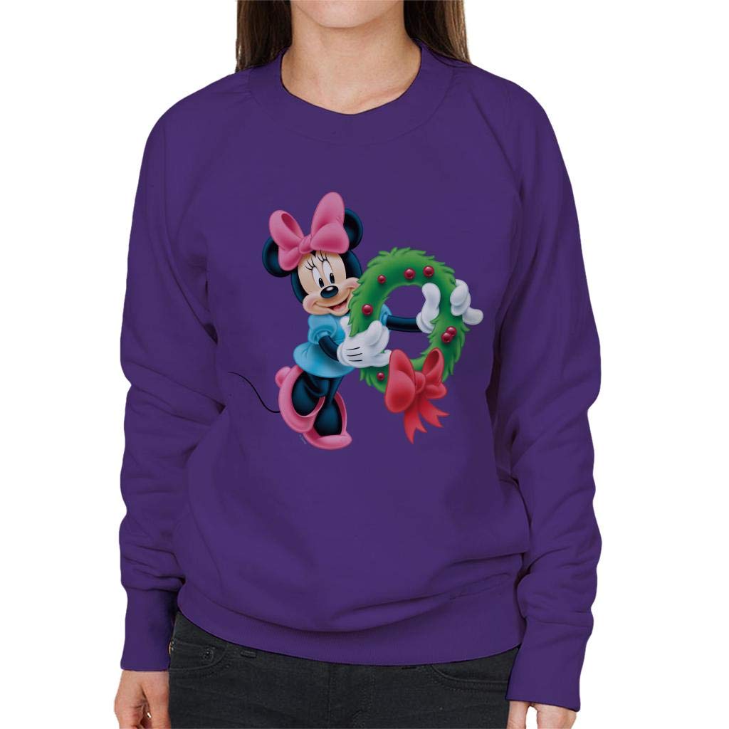 Disney Women's Purple Minnie Mouse Christmas Wreath Sweatshirt