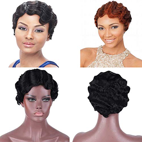 Perruques de cheveux humains pour les femmes noires Bob court vague d'eau bouclés ondulés cheveux humains océan vague Finger Wave maman quotidienne fête perruque 99J# Cover