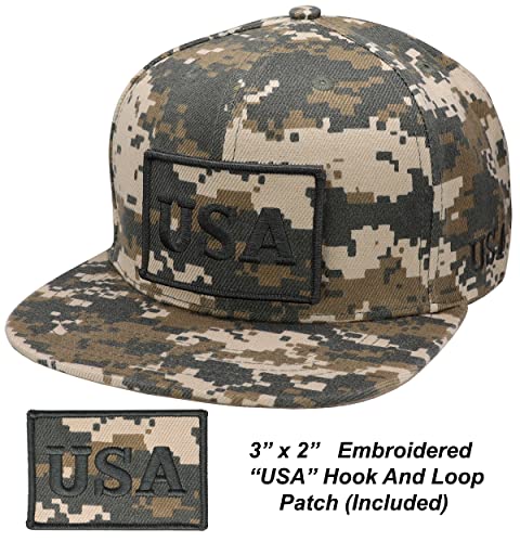 Image of Antourage American Flag Unisex Baseball Hat for Men and Women | USA Flag Mesh Snapback Flat Visor Cap + 2 Patriotic Patches