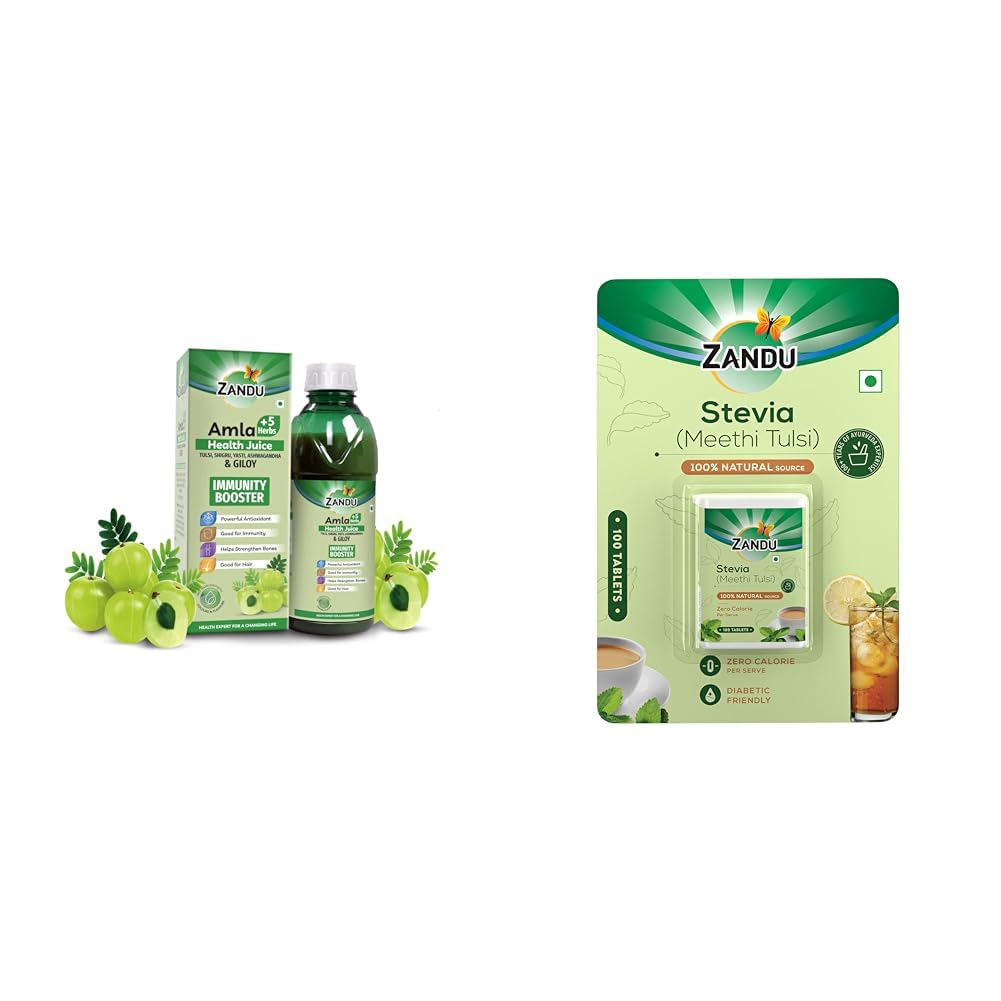 Zandu Amla + 5 Herbs Health Juice | Ayurvedic Immunity Booster | Powerful Antioxidant | Good for B | Zandu Stevia (Meethi Tulsi) Tablets- A Healthier Substitute for Sugar | Helps Maintain Healthy Sug-image-8