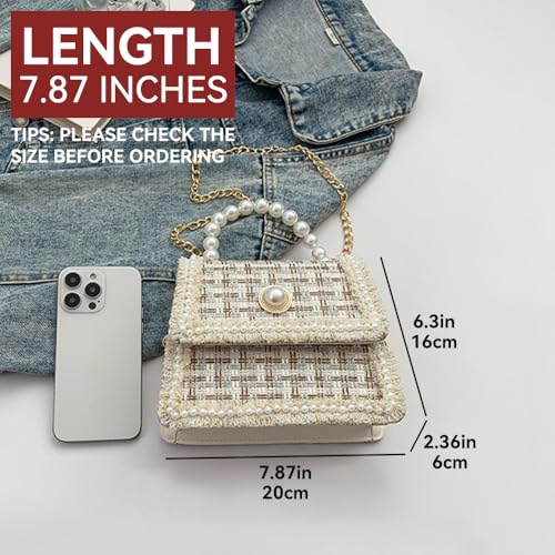 Small Tote Bag for Women Mini Square Handbag with Pearl Handle Elegant Ladies Crossbody Purse2