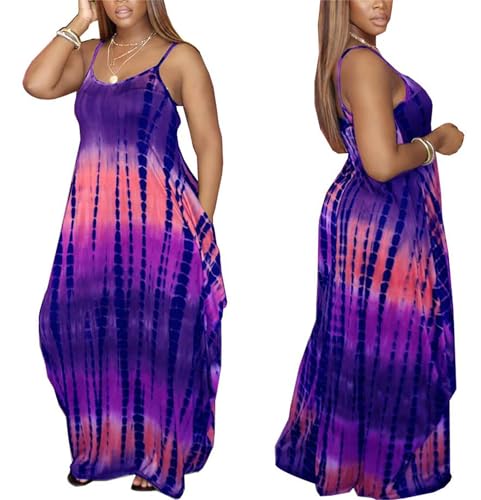 Image of Summer Dresses for Women Spaghetti Strap Beach Floor Length Maxi Sundresses | Floral Print,Casual,with Pockets