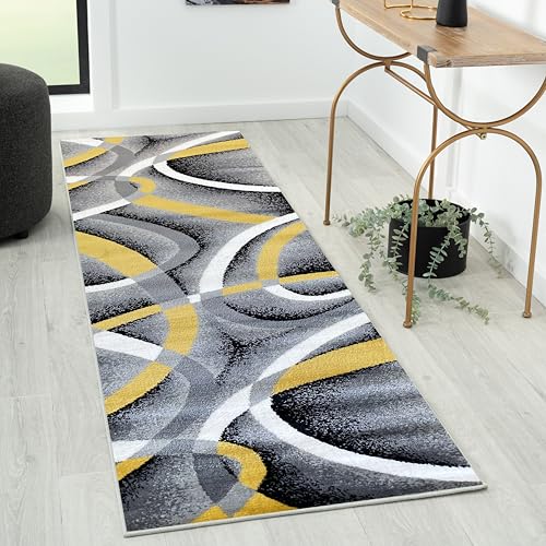 2305 Geometric Abstract Yellow 2x7 Area Rugs for Entryway