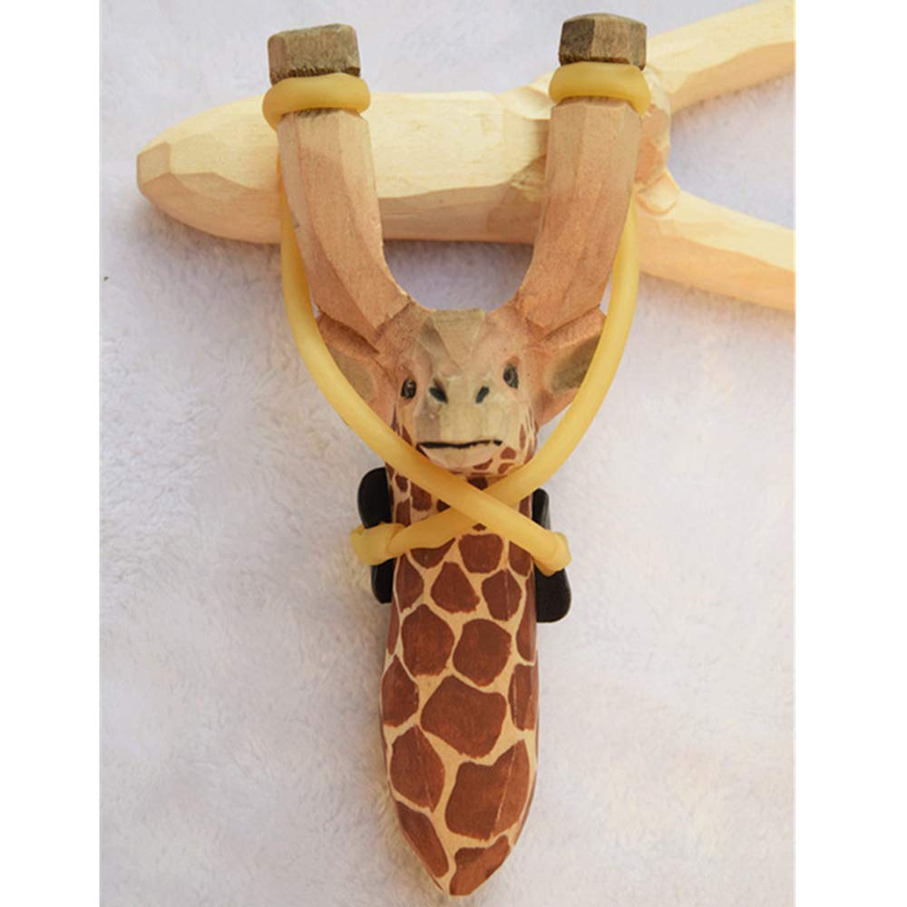 Liaozy888 1pcs/Set Giraffe Shape Wood Carving Outdoor Hunting Catapult Slingshots Game for Kids and Adult