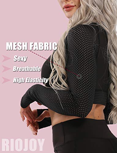 Riojoy – Camisetas femininas de manga comprida sem costura para ioga, top curto, orifício para poleg