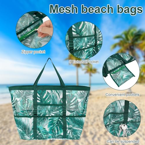 Mesh Beach Bags, Extra Large Beach Tote Bags with 4 Pockets and Zipper, Foldable Beach Tote Sandproof Tote Bags Oversized Beach Bag Swimming Pool Bags with Hand Strap Pool Bags for Beach/Pool Trip2
