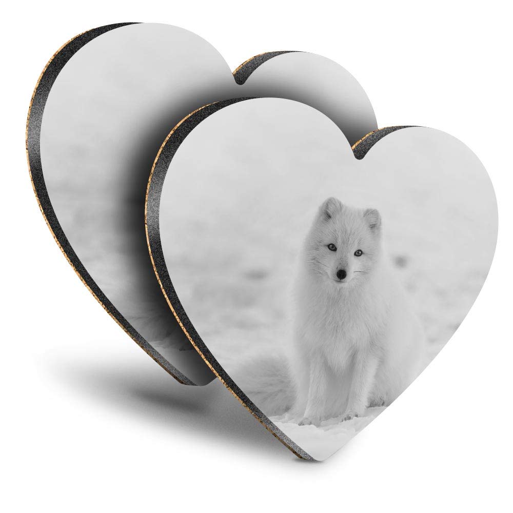 Destination Vinyl Ltd Multicolor Great Coasters (Set Of 2) Heart - Bw - Adorable White Arctic Fox Drink Glossy Coasters/Tabletop Protection For Any Table Type #35815