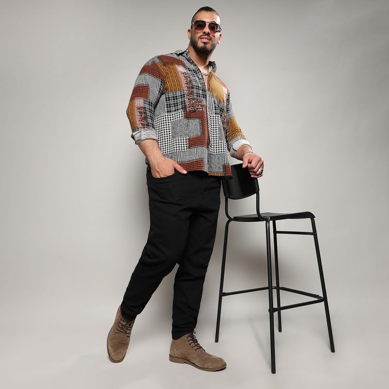 Image of Instafab Plus Men's Shirt for Casual Wear | Spread Collar | Long Sleeve | Button Closure | Plus-Size Fit | Cotton Shirt Crafted with Comfort Fit for Everyday Wear