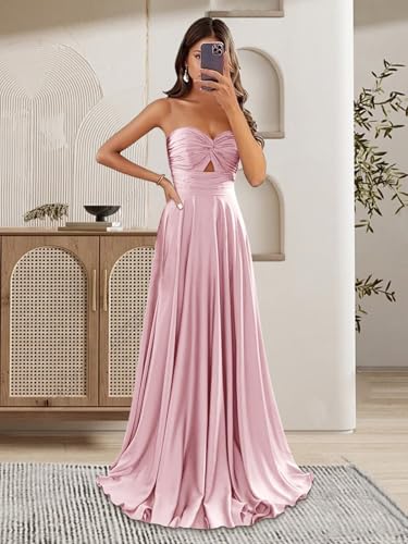 Lindo Novia Satin Bridesmaid Dresses for Wedding Strapless Keyhole Prom Dresses 2025 for Women Formal Evening Party Gowns3