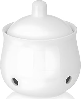 Ceramic Garlic Keeper With Ventilated Lid, 12Oz White Storage Jar For Garlic, Ginger, And Produce, Breathable Kitchen Container