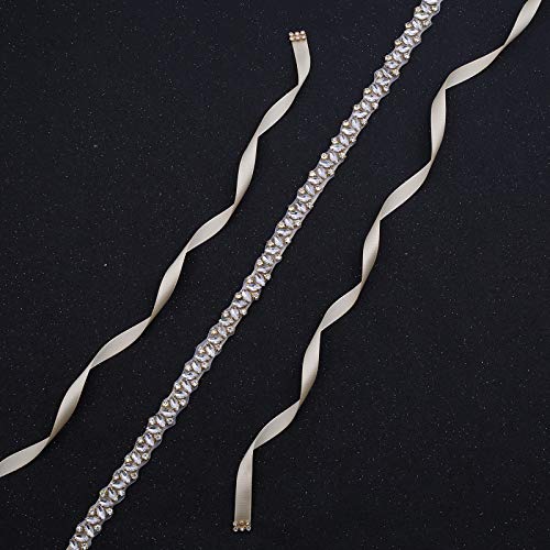 Thin Bridal Belt Sash with Pearls Rhinestones Shiny Crystal Bridesmaid Beads Sash for Wedding Gown2