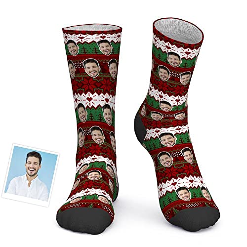SOUFEEL Chaussettes Photo Personnalisées Chaussettes Personnalisables avec Visage Texte Chaussettes pour Homme (L: 20CM) Femme (M: 18CM) Enfant (S: 14CM) Cadeau pour Saint-Valentin Noël Anniversaire Cover