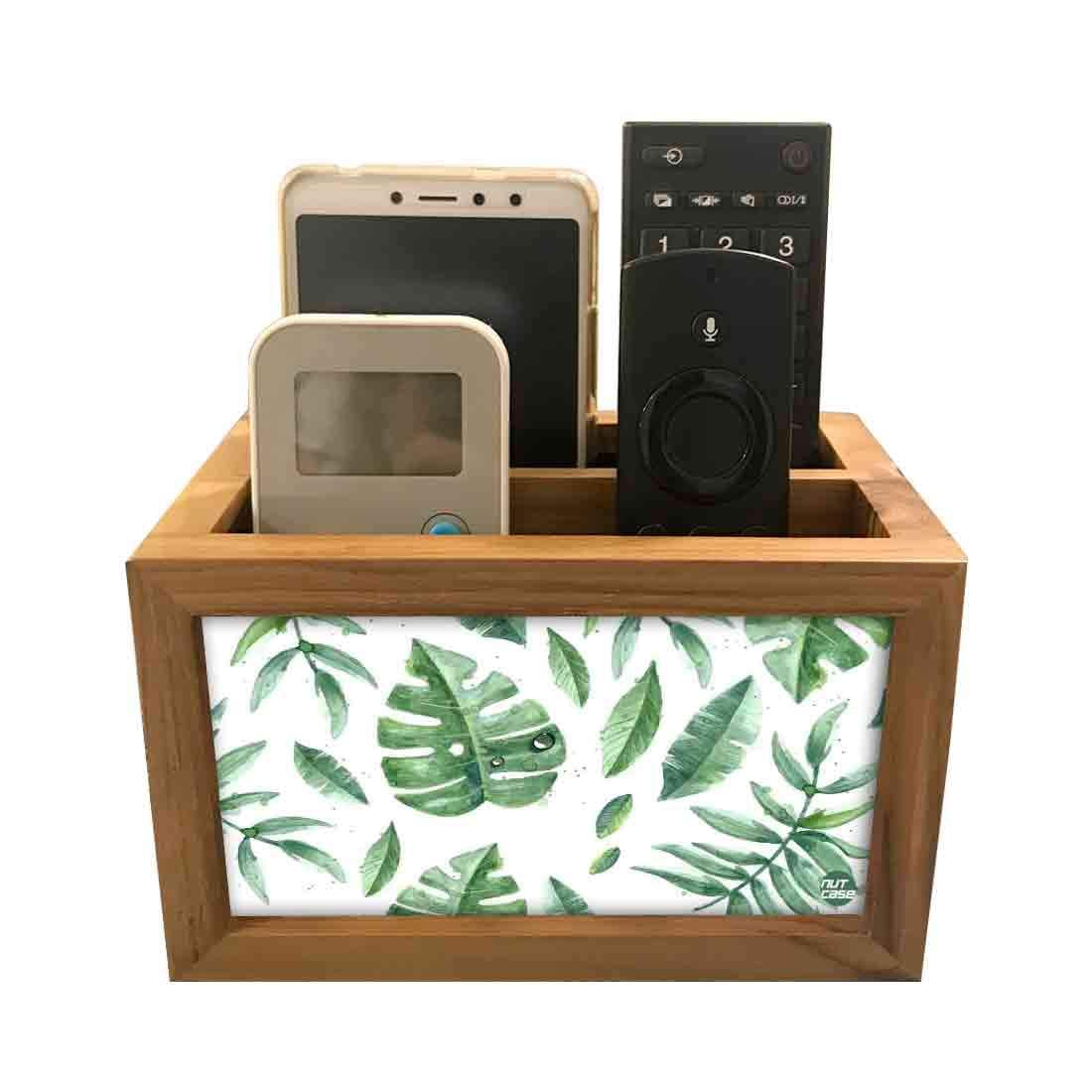 Nutcase Designer Teak Wood TV Remote Stand For Home Remote Holders Organizer Caddy for TV/AC Remotes Control -Multipurpose Desk Organiser-6�x4�x4� - Leaves 3