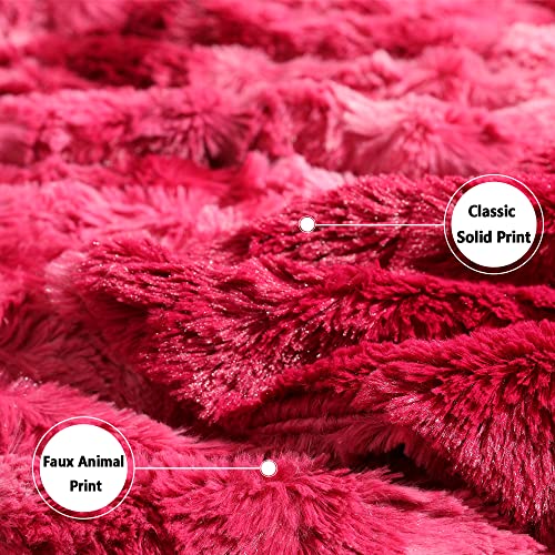 Faux Fur Blanket King Size - Cozy, Shaggy, And Furry Faux Fur - Luxury Tie-Dye Decorative Gift - Reversible King Size Blankets For Couch, Sofa, Bed (90X90 Inches) Wine Red #TOP1