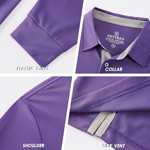 Image of Mens Golf Shirt Long Sleeve Moisture Wicking Dry Fit Performance Solid Pique Collared Golf Polo Shirts for Men