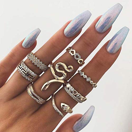 BELICEY 9-15PCS Knuckle Stacking Rings Set for Women Crystal Rhinestone Finger Statement Ring Sets Vintage Joint Knot Mid Rings for Teen Girls Stackable Rings Jewelry Accessories (Style-Snake Rhinestone Ring)