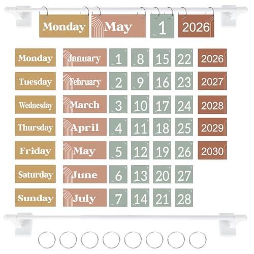 Kpbel Boho Magnetic Flip Calendar for Classroom Whiteboard Adjustable Rod