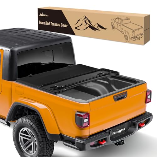 Image of Nilight Soft Tri-Fold Tonneau Cover for 2020-2025 Jeep Gladiator JT 5ft Bed, Fold-Up Low Profile Truck Bed Cover, Cargo Protection