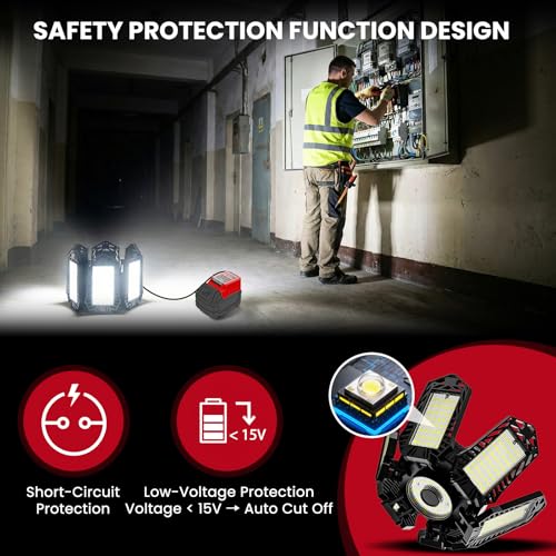 Image of LED Work Light Compatible with Milwaukee M18 Battery - 68W 6800LM Ceiling Flood Light 6+1 Deformable Panels Garage Light with Type-C & USB-A, Emergency Camping Light for Shed, Workshop, Job Site