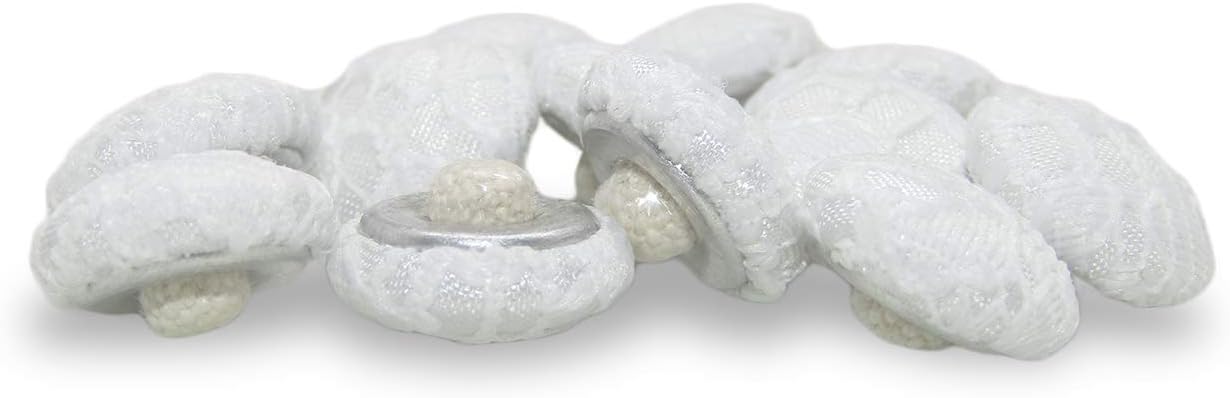 Lace Bridal Trim Buttons for Wedding Dress, Fabric Covered with Canvas Shank Back Handmade Includes 1-Dozen Buttons Measuring 10mm (3/8 Inch or 16L), White, 12-Buttons