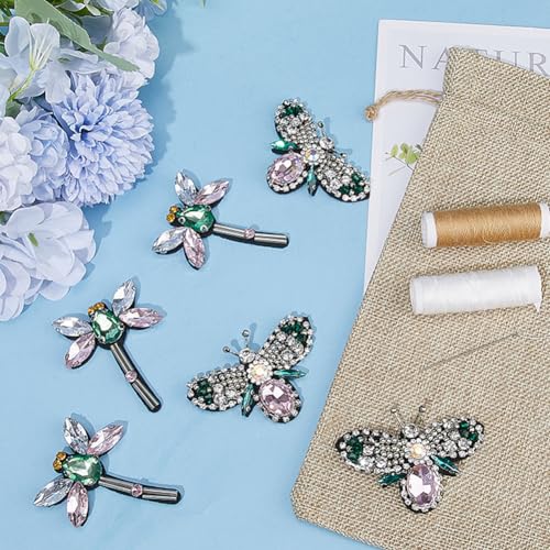 GORGECRAFT 6Pcs 2 Styles Rhinestone Beaded Applique Crystal Pearl Animal Bees Dragonfly Decorative Sew on Embroidery Patches Appliques for DIY Craft Party Dress Costume Jeans Shoes Bag Hat Decor - Image 4