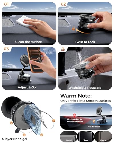 Image of Car Phone Holder for Magsafe - [Carbon Fiber] Phone Mount for Car [Super Strong Magnetic, 360 Adjustable, 108LBS Vacuum Suction] Phone Holders for Your Car, Car Accessories for iPhone 17-12 Series