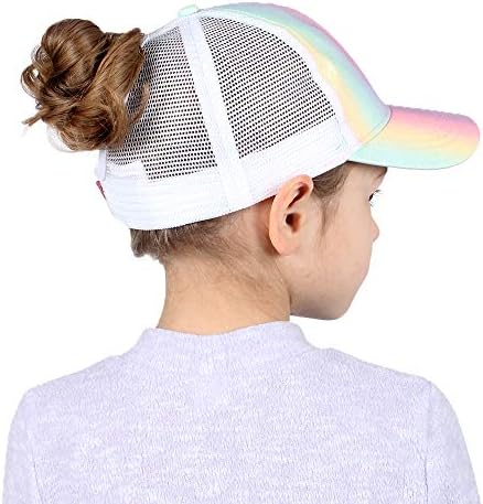 Ponyflo Kids Ponytail and Messy Bun Ponycap with Full Back Opening (Rachel Rainbow Glitter)
