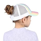 Ponyflo Kids Ponytail and Messy Bun Ponycap with Full Back Opening (Rachel Rainbow Glitter)