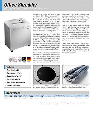Dahle 40514 Paper Shredder With Smartpower Energy Management, Solid Milled Cylinders, 20 Sheet Capacity, Cross Cut, Shreds Cds, Staples, Paper Clips, Credit Cards, Security Level P-4, 3-5 Users #TOP5