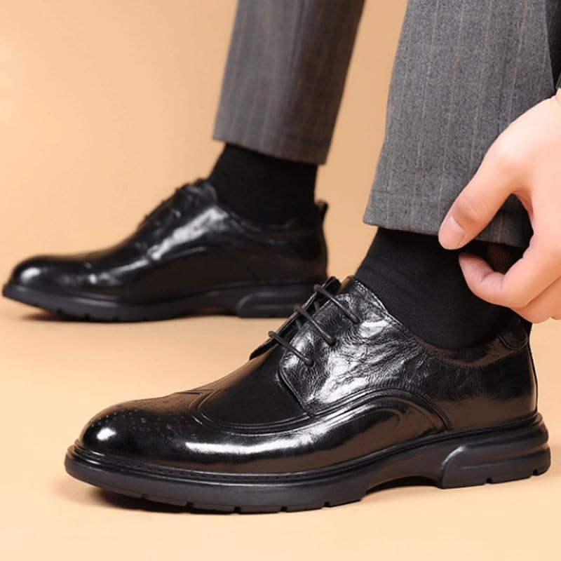 Mens Leather Fashion Oxford Shoes Men's Handmade Leather Modern Classic Lace up Leather Lined Perforated Dress Oxfords Shoes2