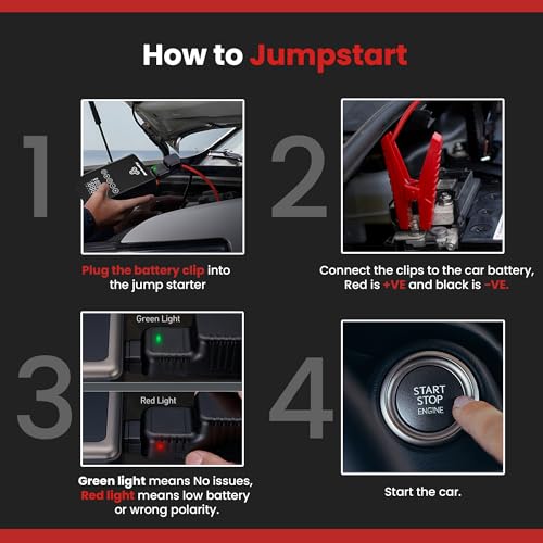 Image of Autofy VoltX 4-in-1 Car Jump Starter - 150PSi Car Tyre Inflator Pump Deflator - Powerbank - LED Torch - 8000mAH Battery - for Cars (Up to 6000cc) - 22mm Cylinder Most Heavy Duty [2 Years WARRANT'Y]