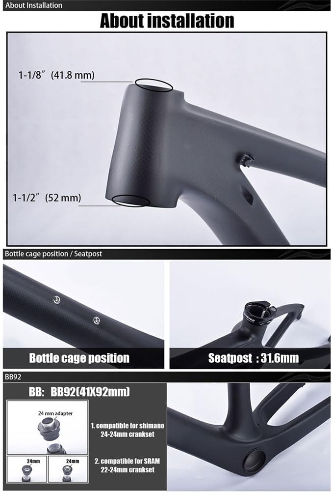 TUJISEK 26 Mountain Bikes Frame Carbon Fiber 14'' Hardtail Mountain Bikes Frame Disc Brake QR135*9mm Routing Internal