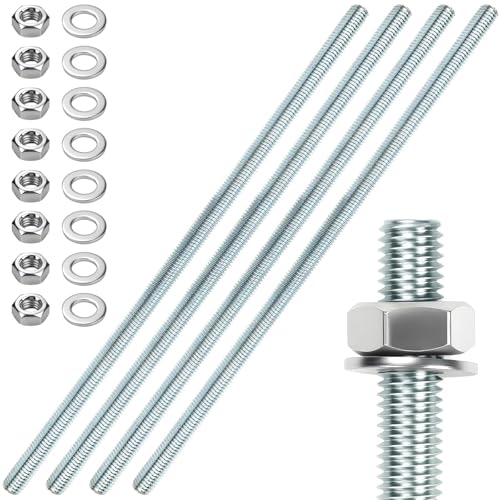 4 Stück Gewindestange M10 Gewindestangen M10 X 300mm Gewindestab Gewindebolzen Verzinkter Stahl Gewindestifte Blaues Zink Gewindestäbe mit 8pcs Sechskantmutter und 8pcs Unterlegscheiben