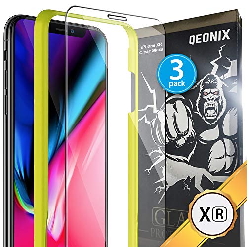 QEONIX iPhone XR Screen Protector 6.1 inch + Easy Installation Tray - Real HD Full Frame Tempered Glass, 3D Touch, 9H Hardness, Case Friendly [3-Pack]