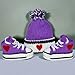 Handmade Gender Neutral Baby Crochet Purple Sneakers & Beanie Set - Soft Sole, Customizable, Perfect for Newborn Boys & Girls
