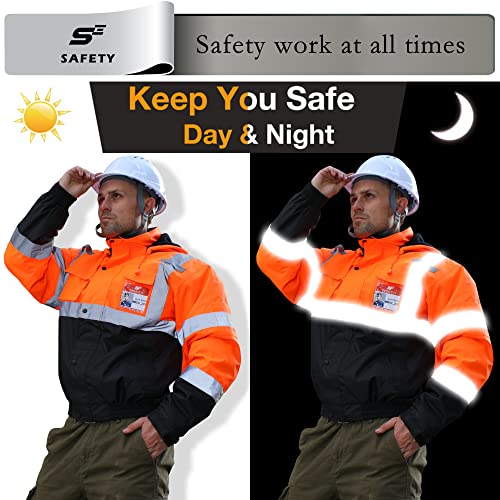 Image of sesafety Reflective Jacket for Men, High Visibility Jackets, Safety Jackets for Men, Hi Vis Construction Bomber Jackets Waterproof with Pockets and Zipper, Black Bottom, Class 3