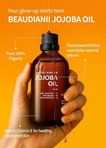 Miniatura 2 de Aceite de jojoba orgánico 3.4 fl oz (3.38 fl oz) Aceite dorado natural 100% puro, virgen prensado en frío, aceite de vitamina E, hidratante para
