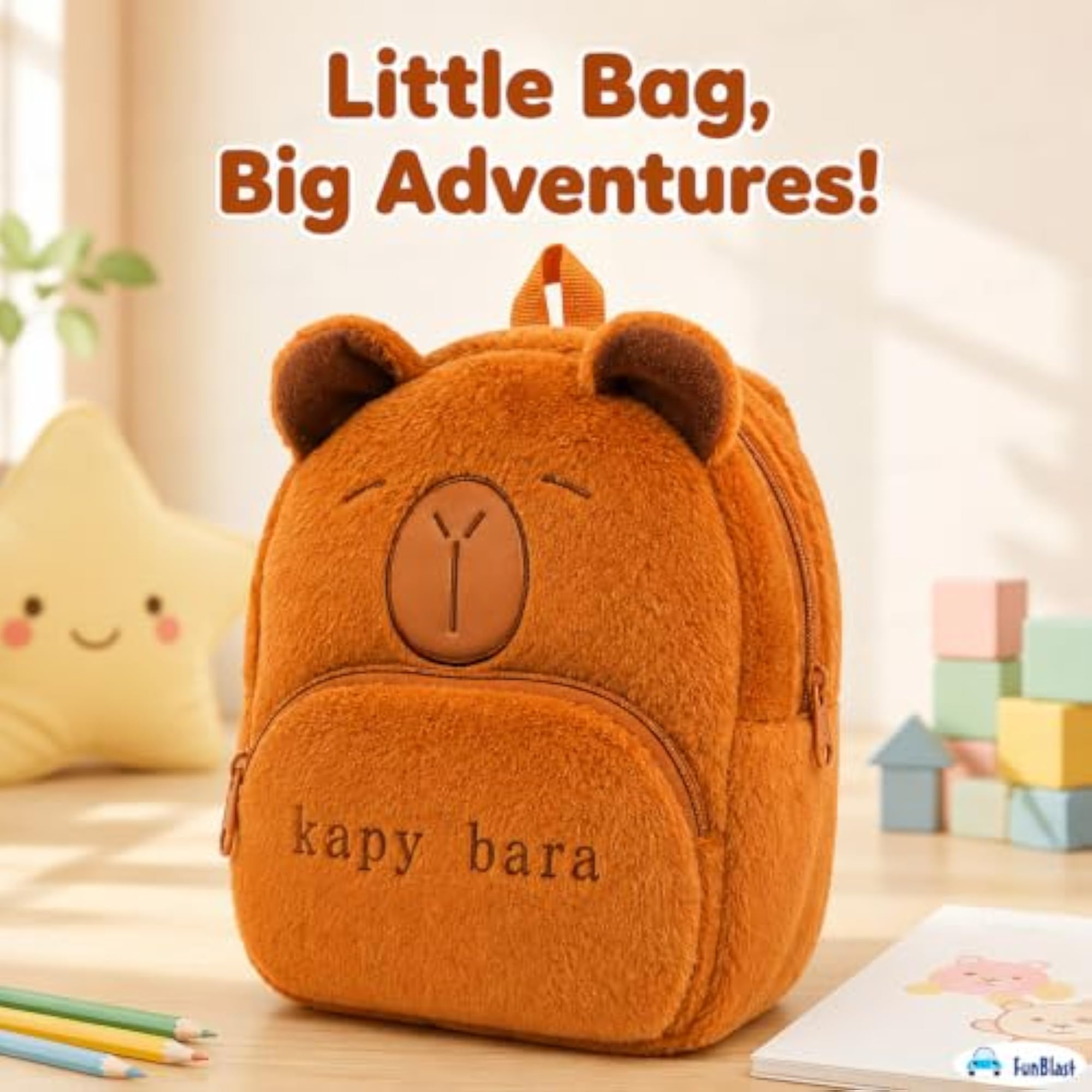 Cute Capybara Soft Fur Bagpack for Kids, Cartoon School Bag