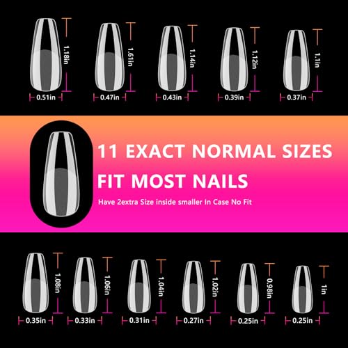 Medium Coffin Nail Tips - 504Pcs 12 Sizes, Medium Coffin Gel x Nail Tips Pre-building & Pre-etched Thicker Strength Acrylic Fake Nails Full Cover Extension Nail Manicure Salon Home DIY