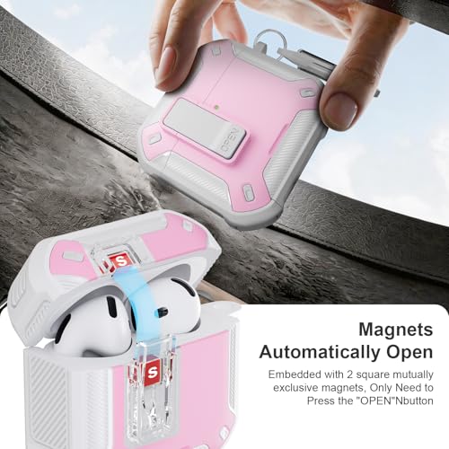 Image of for AirPods 4 Case with Magnetic Secure Lock Clip and Phone Stand, Compatible with Magsafe Charging, with Carabiner&Cleaner kit for Apple iPod 4th Generation Cover(2024) Men Women (Pink)