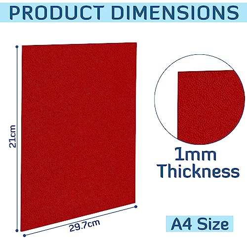 Image of Lakeer A4 Felt Sheets, Pack of 10, Red, 1mm Thick Stiff Fabric, 29.7 x 21 cm, for Kids School DIY Crafts, Patchwork, Embroidery and Sewing Projects