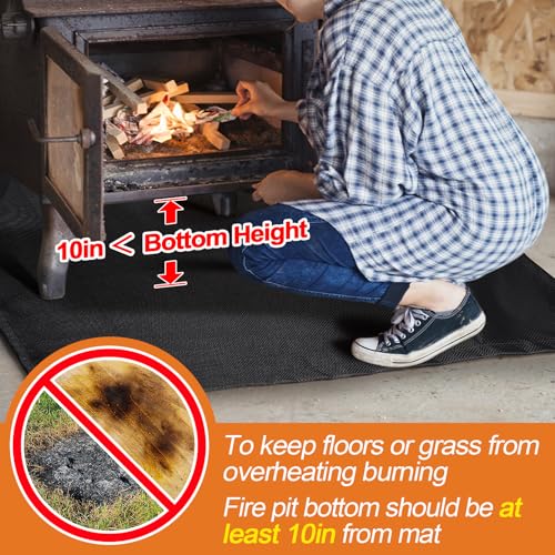 Image of Fire Pit Mat - 37.8x39.4in Fireproof Blanket for Under Fire Pit, Compatible with Solo Stove, Heat Resistant Rug for Outside Indoor Wooden Deck Grass Lawn Protection - Black