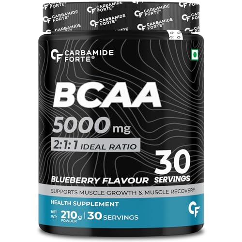 Image of Carbamide Forte BCAA Powder 5000mg | BCAA Supplements For Women & Men | BCAA Pre Workout & Intra Workout Supplement 7g Serving with Ideal 2:1:1 Ratio | Beg-Blueberry Flavor - 210g